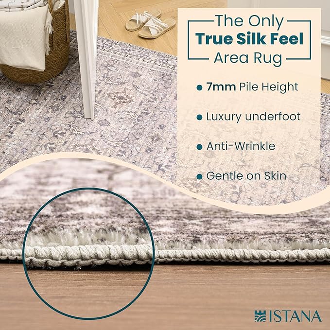 Istana Hallway Runner Rug 2.5x8 – Pale Rose Beige Entryway Rug -Silk's Soft Touch Runners for Hallways - Stylish Kitchen Runner Rug Non Slip