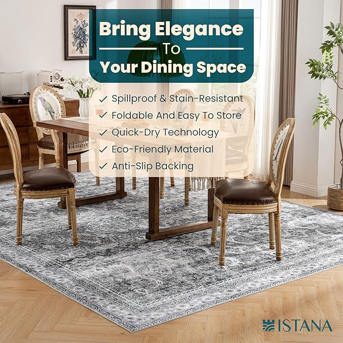 Istana 9x12 Area Rug - Grey 9 x 12 Area Rugs for Living Room - Foldable 9x12 Rugs for Bedroom - Stain Resistant Washable Rug - Eco-Friendly Area Rugs