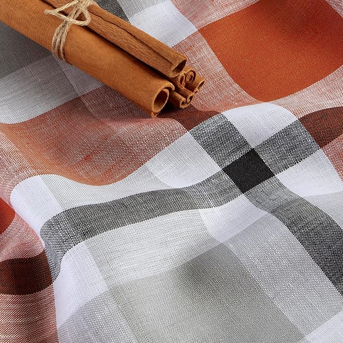 Solino Home Linen Plaid Tablecloth 60 x 108 Inch - 100% Pure Linen Cinnamon Table Cloth for Rectangle Tables - Fall Buffalo Check Machine Washable Tablecloth for Autumn, Holiday, Thanksgiving