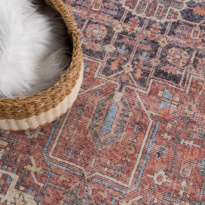 Bloom Rugs Washable 4' x 6' Rug - Red/Orange/Beige Traditional Area Rug for Living Room, Bedroom, Dining Room, and Kitchen - Exact Size: 4' x 6'