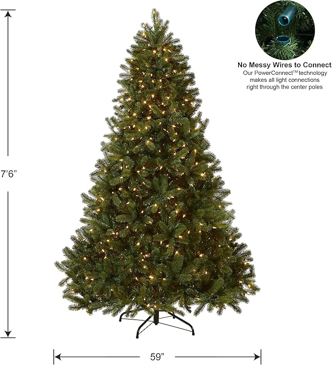 National Tree Company 7.5 ft Pre-Lit Downswept Douglas Fir Artificial Christmas Tree, 750 LED Lights, PowerConnect, Foot Pedal, 10 Light Functions, 1,867 Tips, Includes Stand, Green
