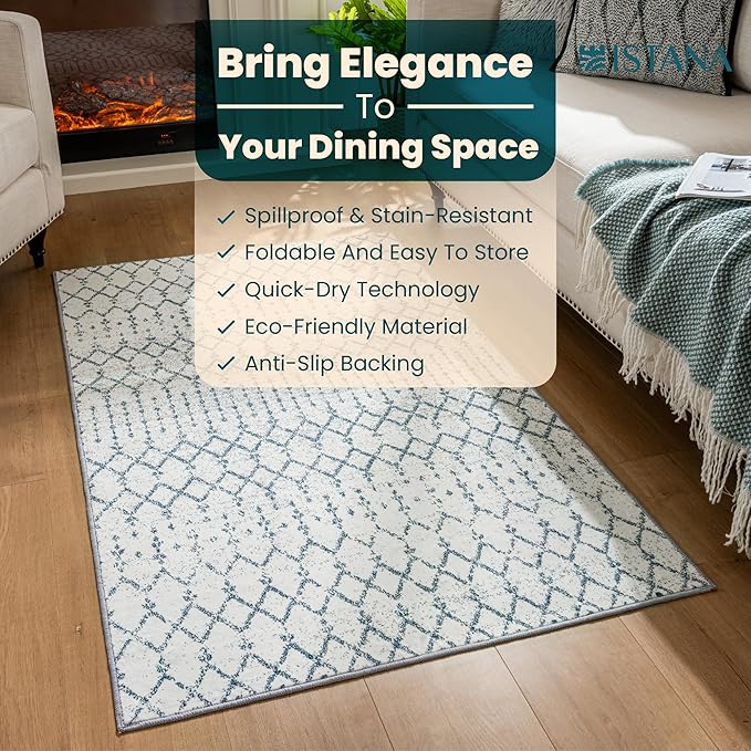 Istana 3x5 Area Rug - Blue Modern Rugs for Living Room 3x5 - Foldable Rugs for Bedroom/Living Room Rug - Stain Resistant Washable Rug - Eco-Friendly Small Area Rugs