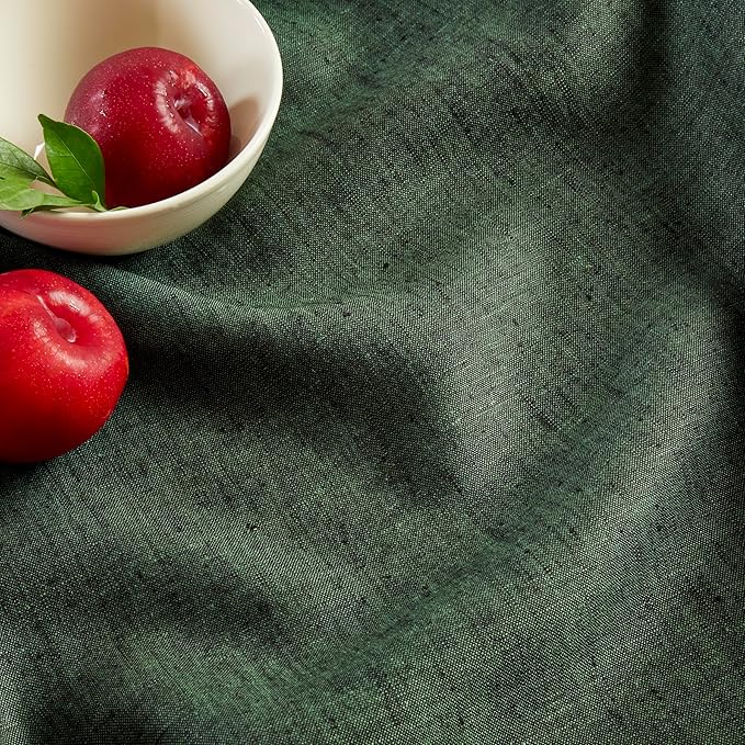 Solino Home Linen Cloth Tablecloth 52 x 52 Inch - 100% Pure Linen Forest Green Square Tablecloth - Athena, Machine Washable Table Throw for Fall, Autumn, Thanksgiving, Winter