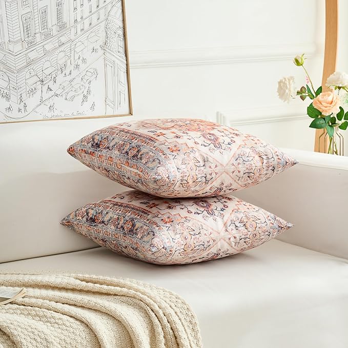 Boho Throw Pillow Covers 20x20 inch Set of 2,Boho Vintage Carpet Pattern Antique Ethnic Decor Double Sided Pattern Cushion Cover Soft Pillow Case Living Sofa Room Bed Square Pillow Cover