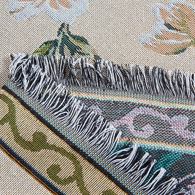 Boho Throw Blankets Reversible Woven Blankets Cover Hippie for Couch Bed Recliner Sofa Bohemian Tapestry Colorful Furniture Protector Cover for Home Décor, American Flower Birds, Double Side, 50"x70"