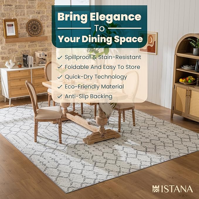 Istana 9x12 Area Rug - Grey 9 x 12 Area Rugs for Living Room - Foldable 9x12 Rugs for Bedroom/Living Room Rug - Stain Resistant Washable Rugs - Eco-Friendly Area Rugs