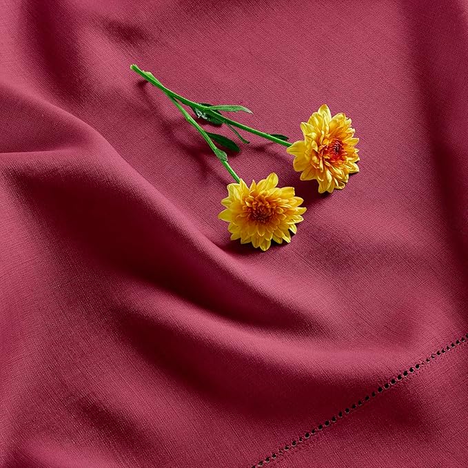 Solino Home Beet Linen Tablecloth 60 x 120 Inch - 100% Pure Linen Hemstitch Table Cloth for Rectangle Tables - Classic Hemstitch, Machine Washable Tablecloth for Fall, Thanksgiving, Christmas, Winter