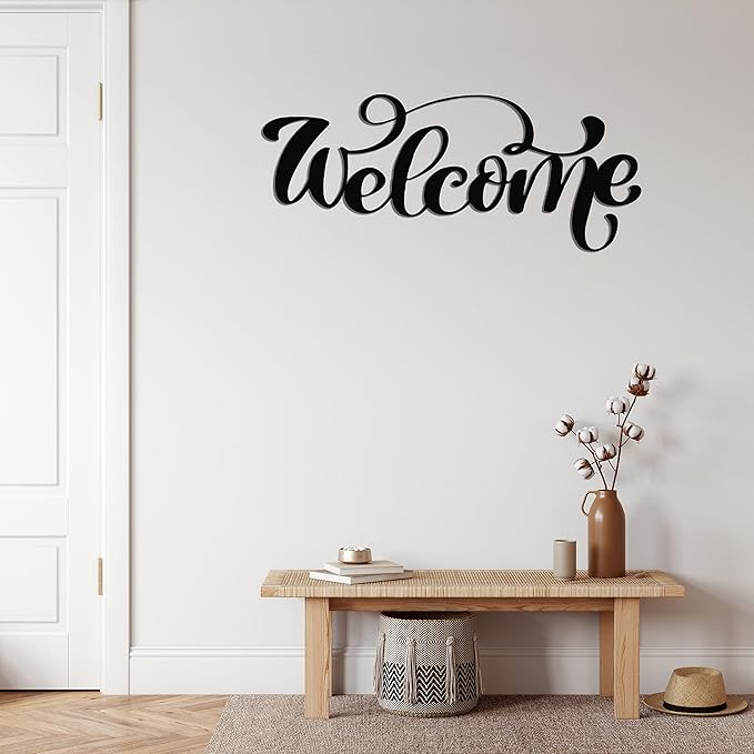 DEKADRON Metal Wall Art, Metal Welcome Sign, Metal Wall Decor Home Decoration Living Room Entryway Décor, Indoor and Outdoor (39" W x 16" H / 100x42cm)