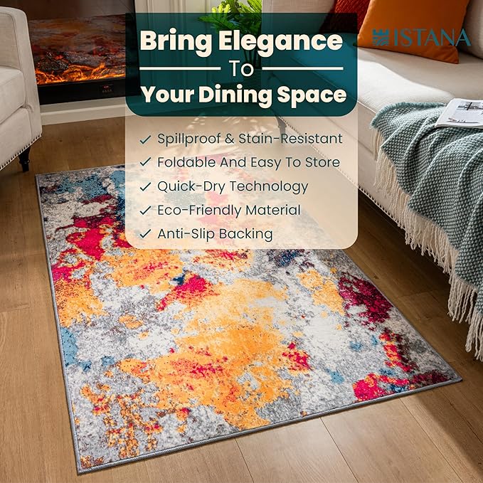 Istana 3x5 Area Rug - Multi Colors Modern Rugs for Living Room 3x5 - Foldable Rugs for Bedroom/Living Room Rug - Stain Resistant Washable Rug - Eco-Friendly Small Area Rugs