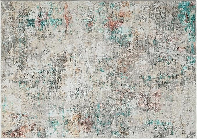 Modern Abstract Area Rug 4x6 Non Slip Non Shedding Rug Low Pile Stain Resistant for Bedroom Living Room,Colorful