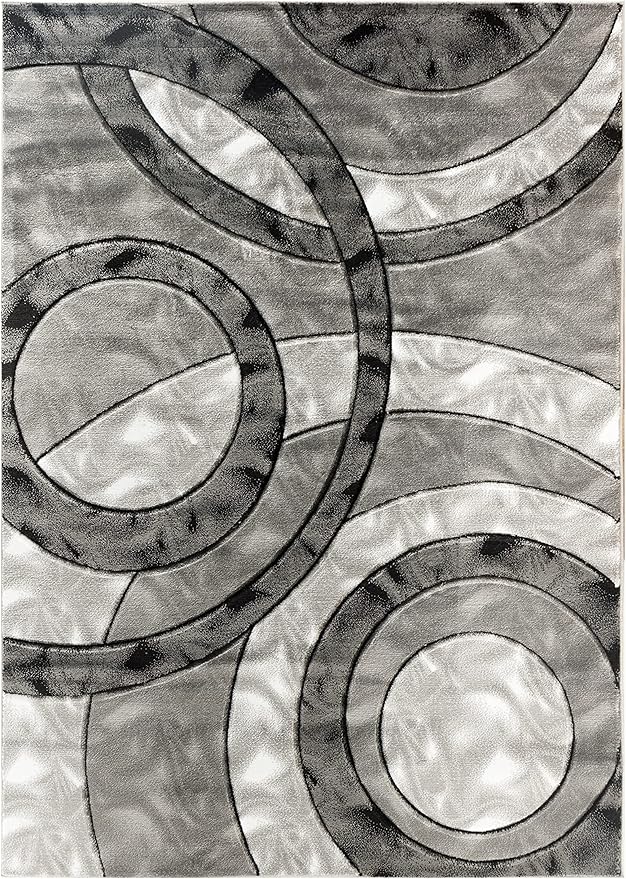 GLORY RUGS Area Rug Modern 2x7 Grey Black Circles Geometry Soft Hand Carved Contemporary Floor Carpet Fluffy Texture for Indoor Living Dining Room and Bedroom Area