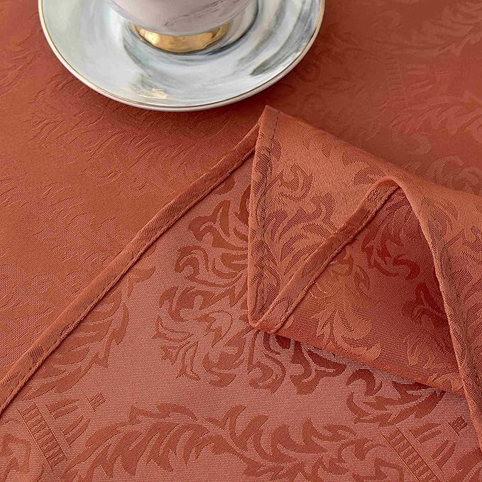 maxmill Jacquard Round Table Cloth Damask Design Waterproof Antiwrinkle Heavy Weight Soft Tablecloths for Circular Table Cover and Kitchen Dinning Tabletop Round 70 Inch Rust