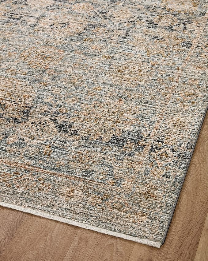 Loloi Jean Stoffer Katherine Collection KES-02 Ocean/Coral 9'-6'' x 9'-6'', .25" Pile Height, Round Area Rug