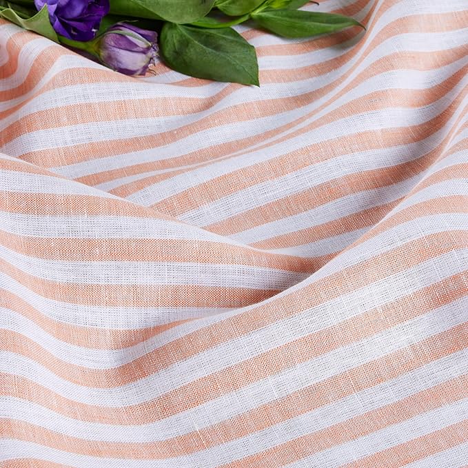 Solino Home Linen Tablecloth 52 x 52 Inch - Amalfi Stripe, 100% Pure Linen Coral and White Square Tablecloth - Machine Washable Table Throw
