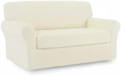 Easy-Going Stretch Sofa Slipcover, 2-Piece Sofa Cover Furniture Protector Couch Microfiber Super Soft Sturdy with Elastic Bottom Pets, Kids, Children (Loveseat, Ivory)