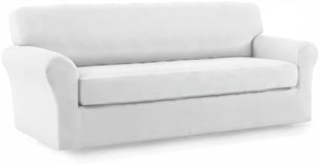 Easy-Going 2 Pieces Microfiber Stretch Sofa Slipcover – Spandex Soft Fitted Sofa Couch Cover, Washable Furniture Protector with Elastic Bottom Kids,Pet (Oversized Sofa, Snow White