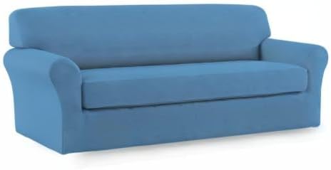 Easy-Going 2 Pieces Microfiber Stretch Sofa Slipcover – Spandex Soft Fitted Sofa Couch Cover, Washable Furniture Protector with Elastic Bottom Kids,Pet (Sofa, Light Blue)