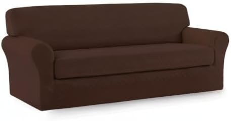 Easy-Going 2 Pieces Microfiber Stretch Sofa Slipcover – Spandex Soft Fitted Sofa Couch Cover, Washable Furniture Protector with Elastic Bottom Kids,Pet (Sofa, Coffee)