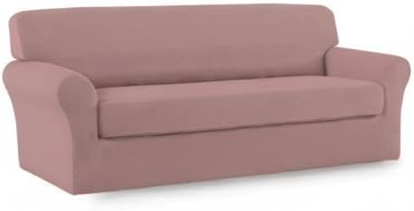 Easy-Going 2 Pieces Microfiber Stretch Sofa Slipcover – Spandex Soft Fitted Sofa Couch Cover, Washable Furniture Protector with Elastic Bottom Kids,Pet (Oversized Sofa, Pink)