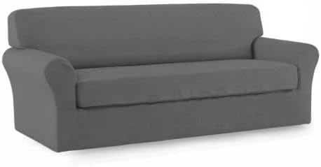 Easy-Going 2 Pieces Microfiber Stretch Sofa Slipcover – Spandex Soft Fitted Sofa Couch Cover, Washable Furniture Protector with Elastic Bottom Kids,Pet (Oversized Sofa, Gray)