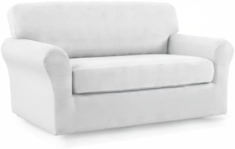 Easy-Going 2 Pieces Microfiber Stretch Sofa Slipcover - Spandex Soft Fitted Sofa Couch Cover, Washable Furniture Protector with Elastic Bottom Kids, Pet (Medium, Snow White