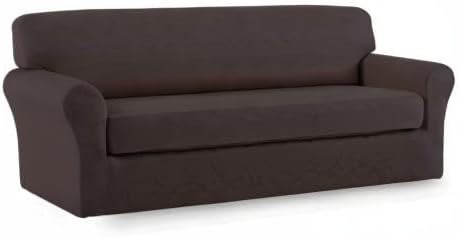 Easy-Going 2 Pieces Microfiber Stretch Sofa Slipcover – Spandex Soft Fitted Sofa Couch Cover, Washable Furniture Protector with Elastic Bottom Kids,Pet (Sofa, Chocolate