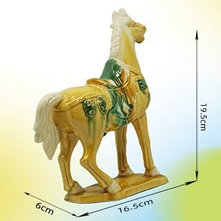 Handmade -Tang Dynasty Tri-Color Horse Sculpture Ceramic Horse-19cm Cultural Art Piece for Home,Bookcase or Office Decor (Yellow)