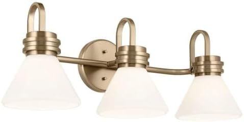 KICHLER Farum 26" 3-Light Vanity Light with Opal Glass in Champagne Bronze, for Single or Double Vanity, Over a Mirror, Powder Room, Bathroom, (26" W x 9.5" H) 55155CPZ