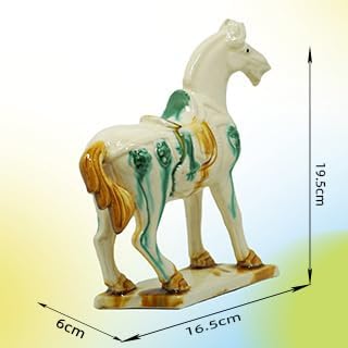 Handmade -Tang Dynasty Tri-Color Horse Sculpture Ceramic Horse-19cm Cultural Art Piece for Home,Bookcase or Office Decor (Ivory)