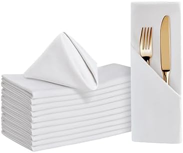 BALCONY & FALCON Cotton Cloth Napkins 12 Pack White Square Soft Absorbent Washable 20 x 20 inches Napkins for Restaurant Weddings Holidays Family Dinners Hotels Gatherings