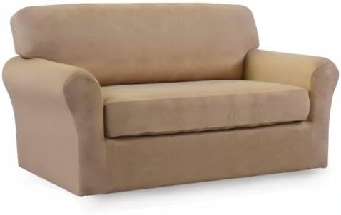 Easy-Going 2 Pieces Microfiber Stretch Sofa Slipcover – Spandex Soft Fitted Sofa Couch Cover, Washable Furniture Protector with Elastic Bottom Kids, Pet (Loveseat, Camel