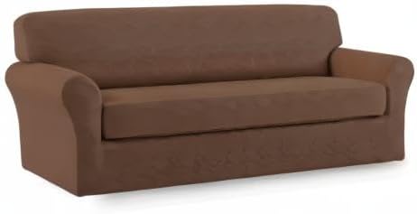 Easy-Going 2 Pieces Microfiber Stretch Sofa Slipcover – Spandex Soft Fitted Sofa Couch Cover, Washable Furniture Protector with Elastic Bottom Kids,Pet (Sofa, Brown)