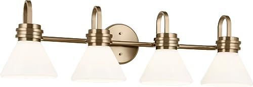 Kichler Farum 34" 4-Light Vanity Light with Opal Glass in Champagne Bronze, for Single or Double Vanity, Oveer a Mirror, Powder Room, Bathroom, (34" W x 9.5" H), 55156CPZ