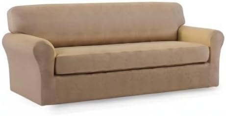 Easy-Going 2 Pieces Microfiber Stretch Sofa Slipcover – Spandex Soft Fitted Sofa Couch Cover, Washable Furniture Protector with Elastic Bottom Kids,Pet (Sofa, Camel