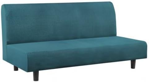 Flamingo P Stretch Armless Futon Covers Full Queen Futon Couch Covers Slipcover Futon Sofa Cover Futon Bed Cover Furniture Protector Covers with Elastic Bottom, Soft Thick Jacquard Washable, Deep Teal