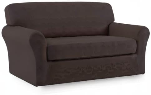 Easy-Going 2 Pieces Microfiber Stretch Sofa Slipcover – Spandex Soft Fitted Sofa Couch Cover, Washable Furniture Protector with Elastic Bottom Kids, Pet (Loveseat, Chocolate