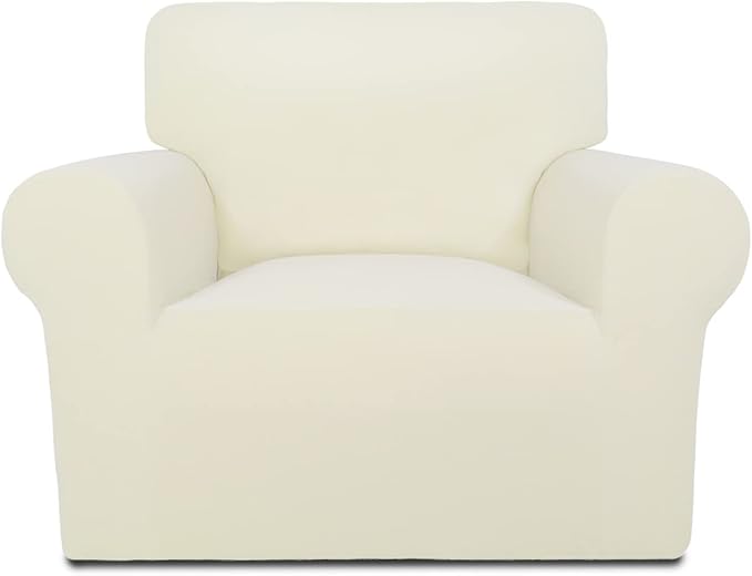 PureFit Super Stretch Chair Sofa Slipcover – Spandex Non Slip Soft Couch Sofa Cover, Washable Furniture Protector with Non Skid Foam and Elastic Bottom for Kids, Pets （Chair, Ivory）