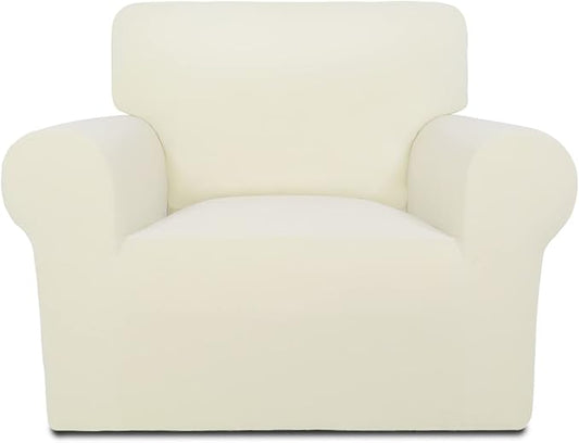 PureFit Super Stretch Chair Sofa Slipcover – Spandex Non Slip Soft Couch Sofa Cover, Washable Furniture Protector with Non Skid Foam and Elastic Bottom for Kids, Pets （Chair, Ivory）