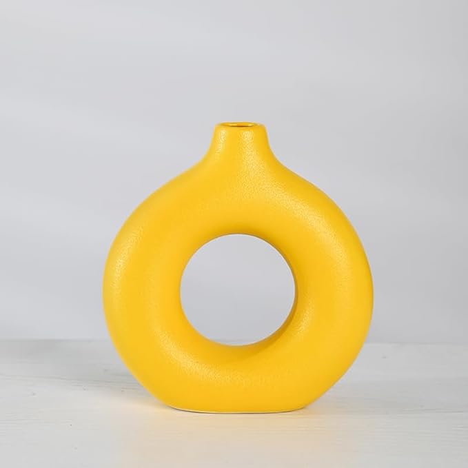Modern Donut-Shaped Decorative Vases, Handmade Minimalist Boho ins Style, Modern Vase for Home Decor for Wedding Dinner Table Party Living Room Office Bedroom (Yellow, Small)