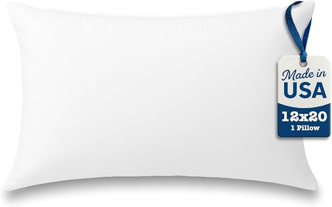 Foamily Throw Pillows Insert 12 x 20 Inches Hypoallergenic, Made in USA - Lumbar Decorative Couch, Bed Pillow