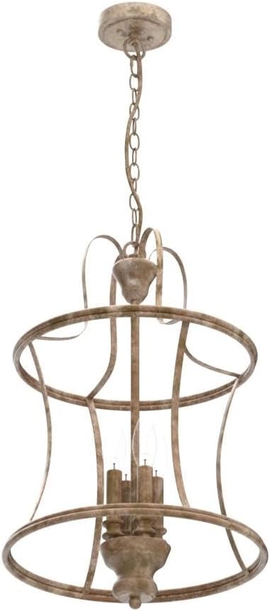 French Country Lantern Chandelier 4-Light Distressed White Pendant Light Fixtures with Chain Modern Farmhouse Lantern Pendant Lighting for Kitchen Island Dining Room