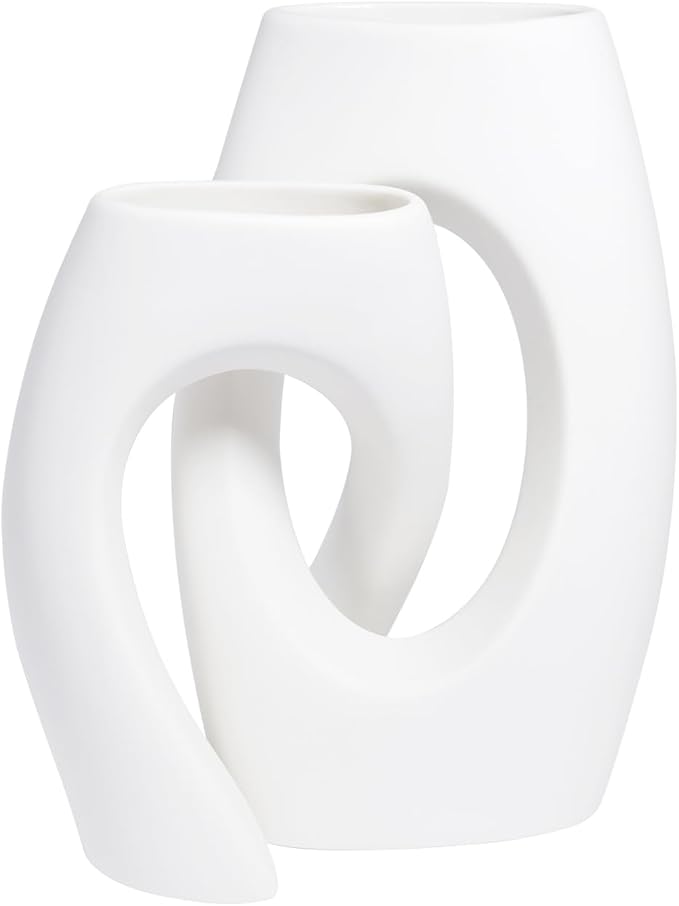 Ceramic Vase Set of 2, Minimalist Neutral Clay Vases for Modern Home Decor, Aesthetic Decorative Centerpieces for Living Room, Bedroom, or Entryway