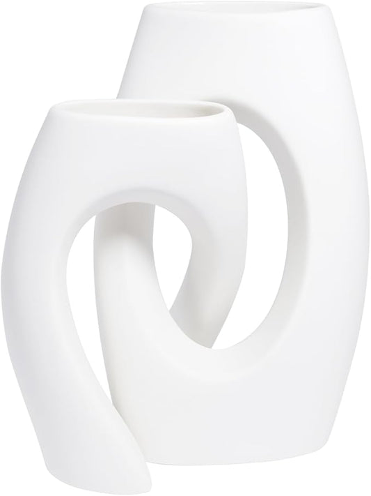 Ceramic Vase Set of 2, Minimalist Neutral Clay Vases for Modern Home Decor, Aesthetic Decorative Centerpieces for Living Room, Bedroom, or Entryway