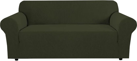 H.VERSAILTEX Stretch Couch Covers for Sofa 1 Piece Slipcovers for Couches and Sofas 3 Seater Couch Cover Feature Thick Checked Jacquard Fabric with Elastic Bottom(Sofa 72"-88" Wide, Olive)