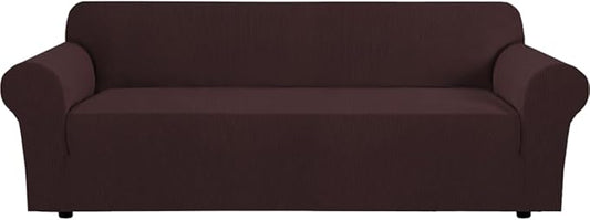 H.VERSAILTEX Stretch Oversized Sofa Cover 1 Piece Sofa Slipcovers for Living Room Feature Thick Checked Jacquard Fabric with Elastic Bottom, Sofa X-Large - Chocolate