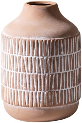 Ceramic Rustic Farmhouse Vase, Boho Pottery Flower vase for Home Decor, Living Room,Entryway, Shelf Decor, Mantel, 7.6 Inch
