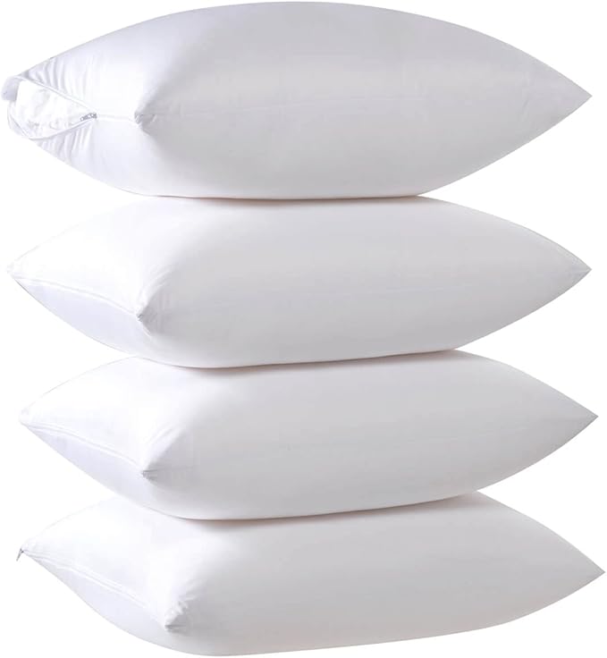 4 Pack Waterproof Down Feather Proof Pillow Protectors with Zipper Queen Size Set of 4 Protective Covers for 20x30 20x28 Bed Pillows