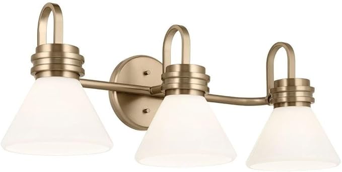KICHLER Farum 26" 3-Light Vanity Light with Opal Glass in Champagne Bronze, for Single or Double Vanity, Over a Mirror, Powder Room, Bathroom, (26" W x 9.5" H) 55155CPZ