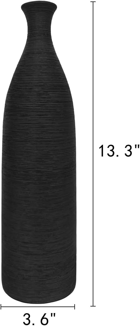 Modern Black Ceramic Vase, 13.3 inch Small Narrow Neck Vases, Ceramic Flower Vases Decorative, Fireplace, Table Decor, Modern Farmhouse Decor Vase