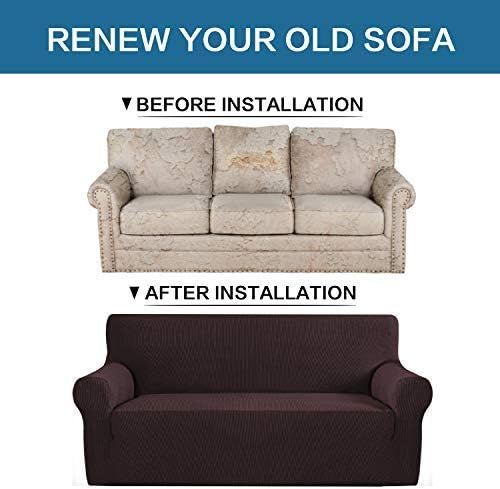H.VERSAILTEX Stretch Couch Covers for 3 Cushion Couch Sofa Pet Friendly Soft Covers for Couches Feature Thick Checked Jacquard Fabric with Elastic Bottom, Sofa Large - Chocolate